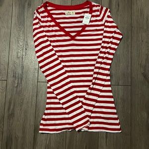 Red and White Stripe Hollister Long Sleeve, Size Medium